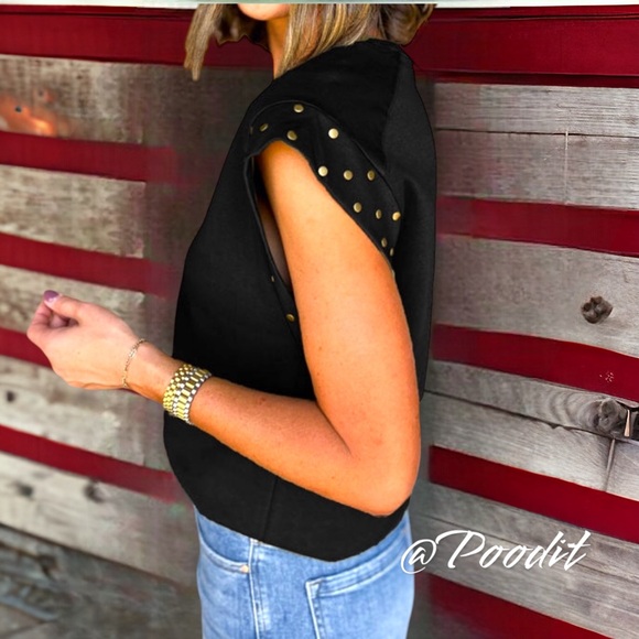 Black detailed sequin flag top sz S M L - Picture 3 of 7